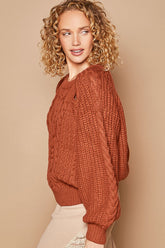 POL Cable Knit Cutout Long Sleeve Sweater OutfitFlow